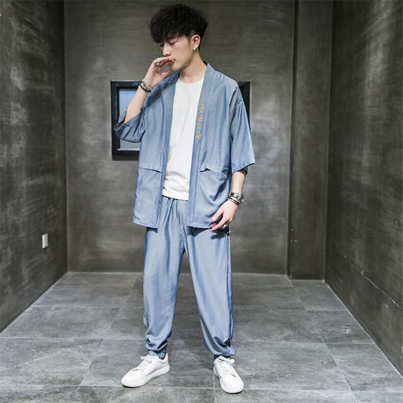 中国风薄冰丝防晒衣服男夏季九分裤套装4003-1-TZ01P115控138,男装休闲套装,电商A005