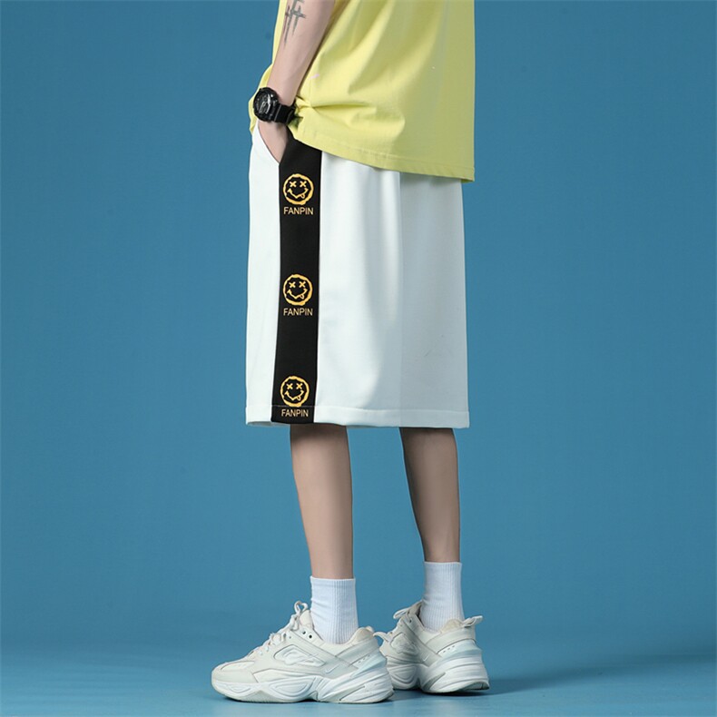2023夏季新款日系蓝底大码侧边笑脸印花短裤M-5XHK21259-P25,男装休闲裤,电商A022
