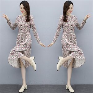 欣贝拉新款长袖碎花连衣裙XBL098 优雅显瘦图片