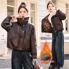 短款温暖毛领时尚翻领羽绒服皮衣，女装羽绒服，英标秀（1C119）