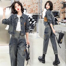 时尚休闲牛仔套装女2023春季新款两件套女图片