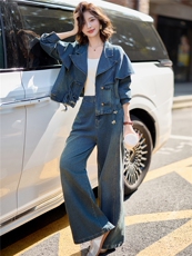 2026秋季休闲时尚翻领牛仔套装，女装套装/套裙，欣品汇