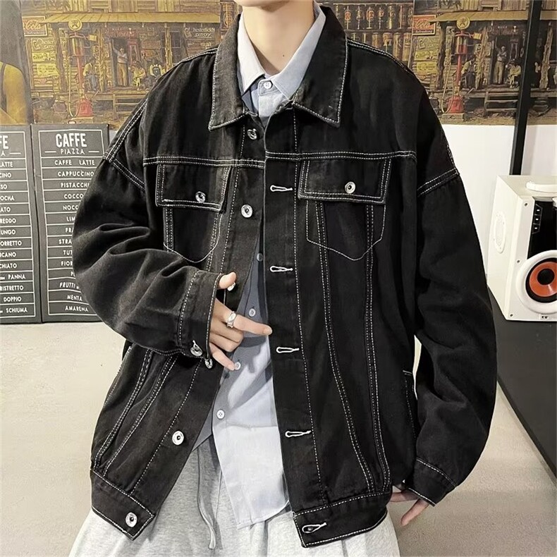 牛仔外套春秋新款潮流夹克上衣港风休闲宽松痞帅男装W6081-P58,男装夹克,星座512-2