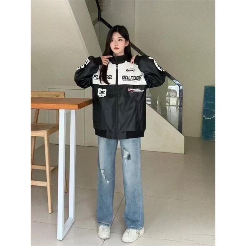 赛车服夹克男款美式PU皮夹克痞帅皮衣高街棒球机车秋季潮牌外套男,男装皮衣,星座506A