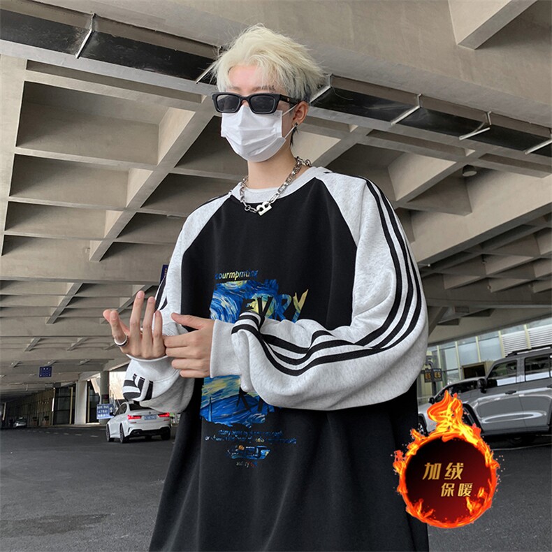 抖音得物供货提供视频秋冬重磅美式宽松织带圆领卫衣07159,男装卫衣,电商A486
