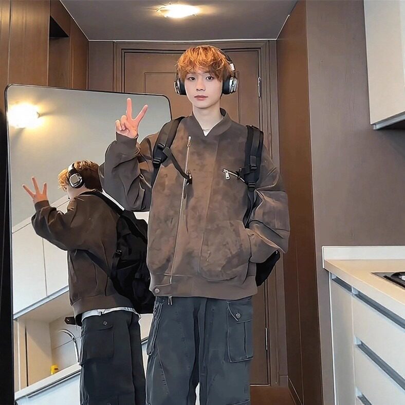 美式复古PU皮棒球服外套男秋冬季痞帅潮牌宽松休闲百搭飞行员夹克，男装夹克，星座1210-1