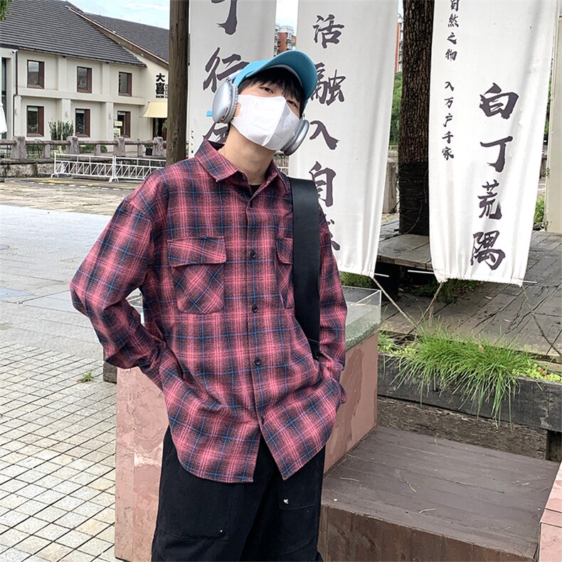 特P50无差价新款秋季百搭格子时尚长袖衬衫-HS2290港风,男装衬衫,电商A003