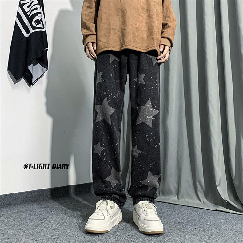 B221 美式ins高街小众五角星喷墨直筒牛仔裤 LK23014-P60 控78图片