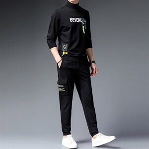 休闲套装男士春秋季2023新款高圆领卫衣中年搭配帅气两件套衣服图片
