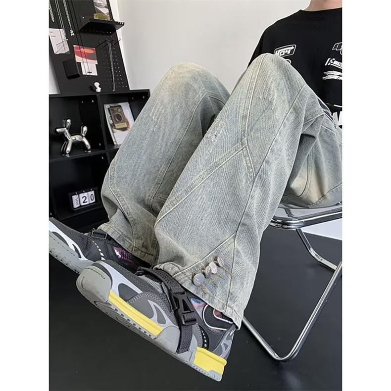 美式复古水洗做旧黄泥染牛仔裤男女同款vibe高街裤潮B6036P50,男装牛仔裤,星座1116-2
