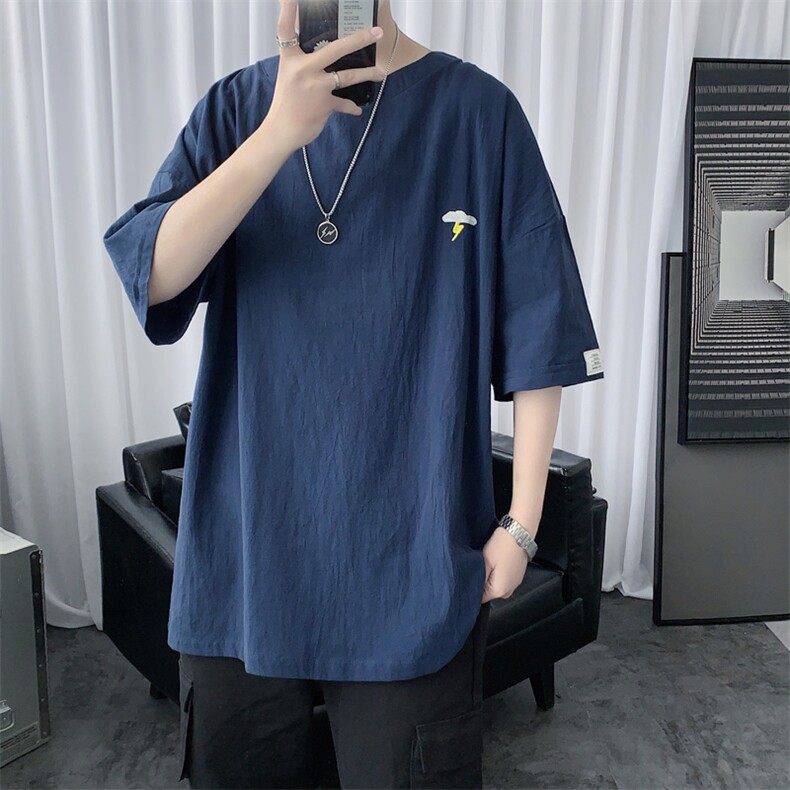 休闲风宽松型圆领T恤短袖简约云朵刺绣休闲上衣男女T125-特价P19,男装T恤,电商A007