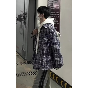 格子衬衫男女美式复古宽松慵懒风春季百搭格纹衬衣外套潮 J8126图片