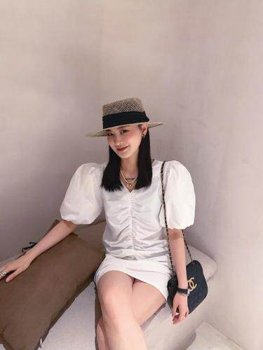 泡泡袖打皱连衣裙，女装连衣裙，last name