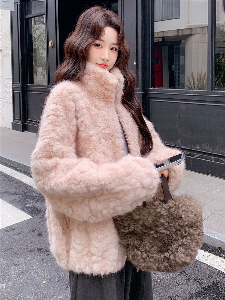 粉色环保仿皮草毛毛外套高级感温柔宽松加厚皮毛一体冬,女装皮草,浙宝113