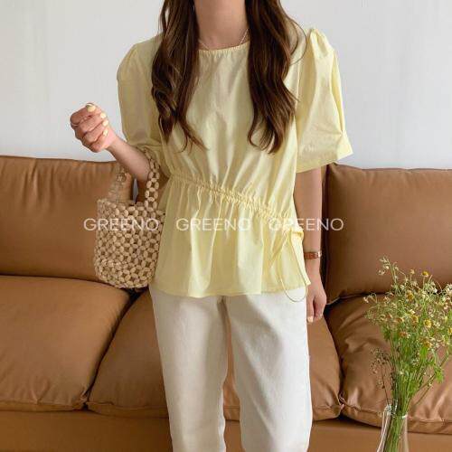 松紧抽绳小衫，女装，GREENO