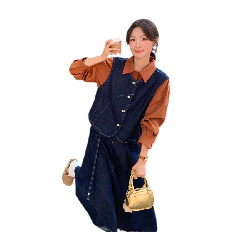 【首-发新款】复古牛仔马甲套装裙衬衫三件套212-1829-P165-K225,女装套装/套裙,浙宝285（原212）