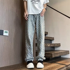 DA022-P45新款日系直筒牛仔裤男韩版潮流宽松阔腿休闲百搭长裤子，男装牛仔裤，星座603-2