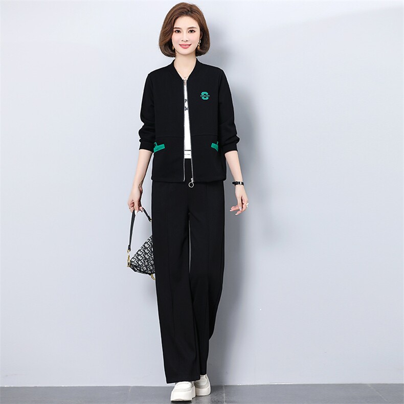 中年妈妈春装外套中老年休闲运动服套装女春秋气质大码上衣两件套,女装运动套装,妃曼