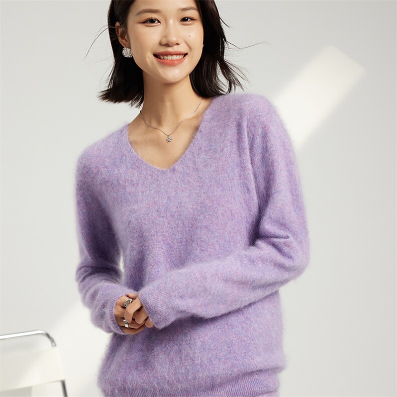 秋冬季羊绒休闲百搭时尚拉绒一线三平V领羊绒衫,女装羊绒衫,英集羊绒