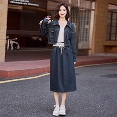欧货爆款流行牛仔套装女2024初秋新款洋气减龄时髦流行半裙两件套，女装套装/套裙，依路服饰