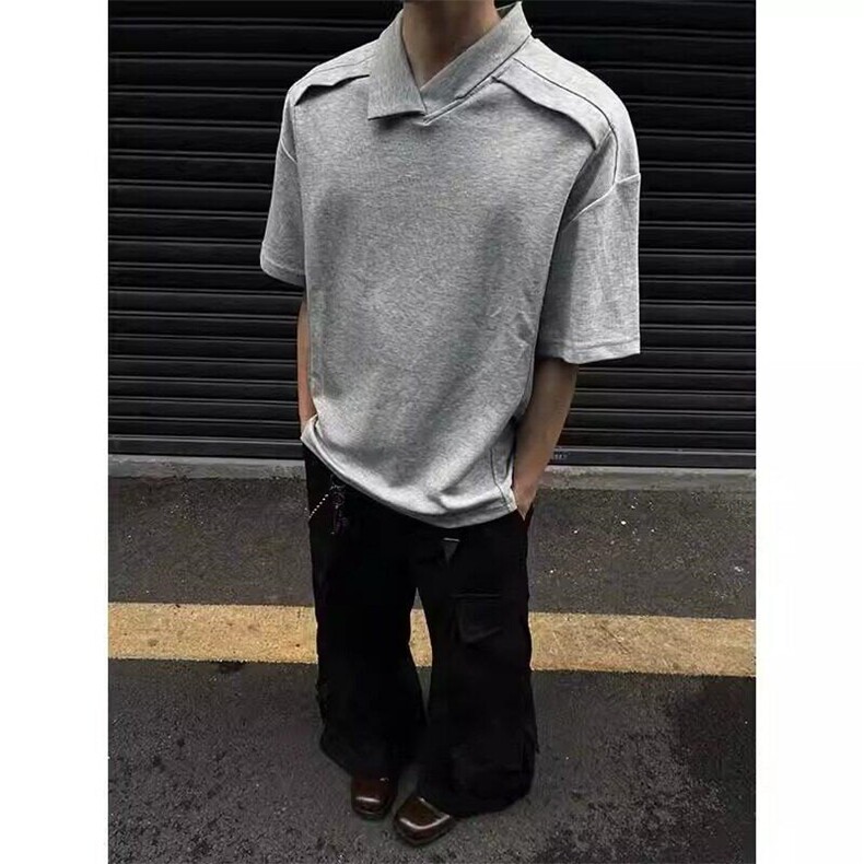美式复古短袖男款夏季cleanfit不规则正肩t恤重磅半袖L50011-P33图片