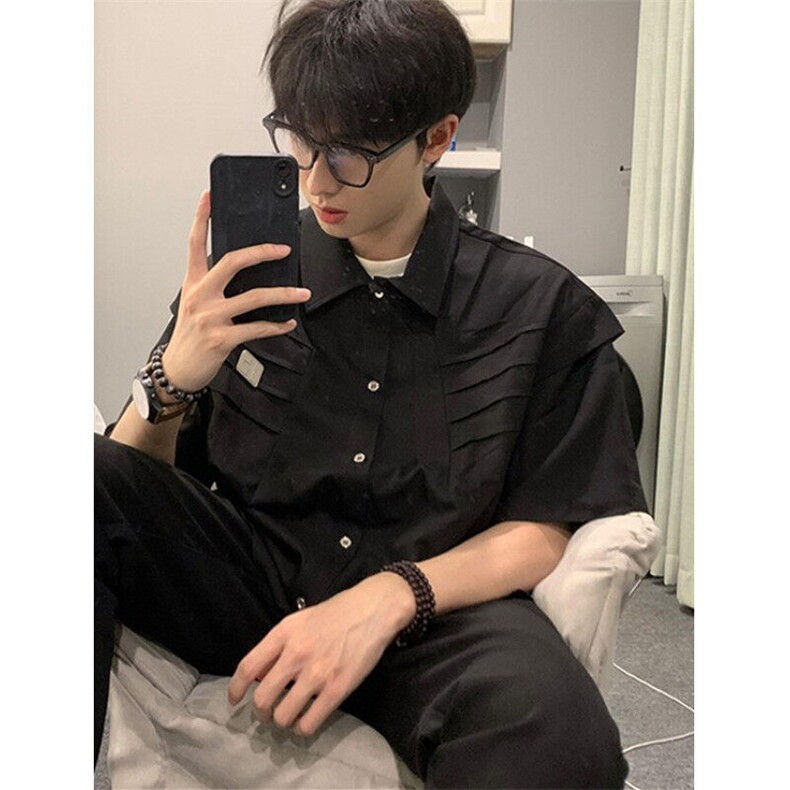 短袖衬衫男夏季薄款设计痞帅风半袖发型师小众褶皱衬衣CT261,男装T恤,星座1116A（原606A-3）