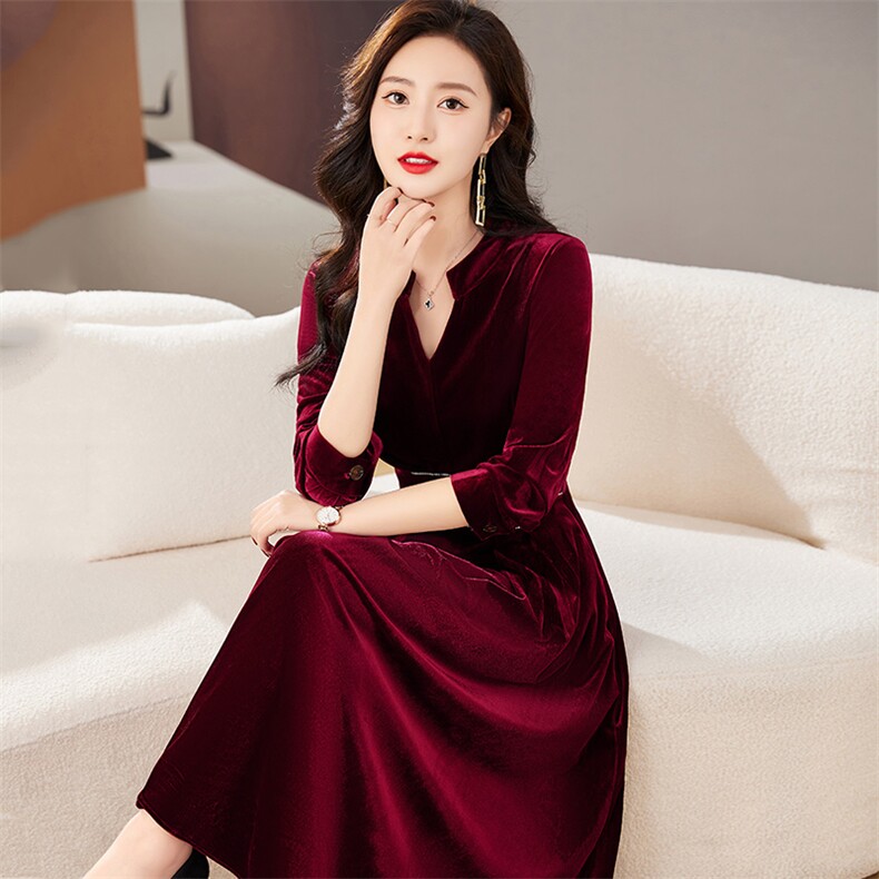 2023年春季新款女装时尚气质中长款优雅潮流长袖连衣裙,女装连衣裙,香水丽阁