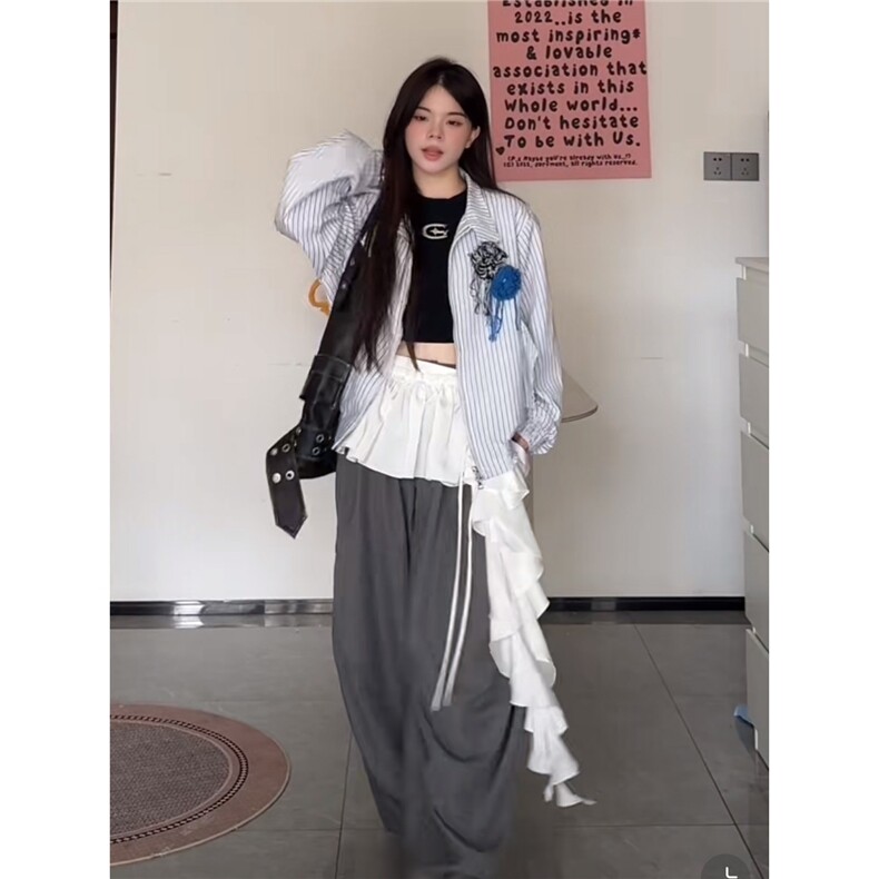 花边下摆胸花哈灵顿夹克男秋男女设计感上衣条纹外套HH8322P82,男装夹克,星座1013-5