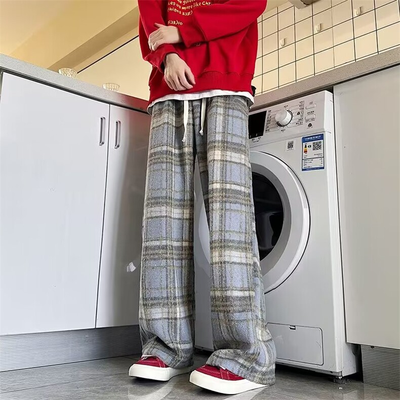 格子休闲裤男秋冬季美式潮牌宽松直筒休闲长裤子AK923-P45加绒55,男装卫衣,星座1008-1