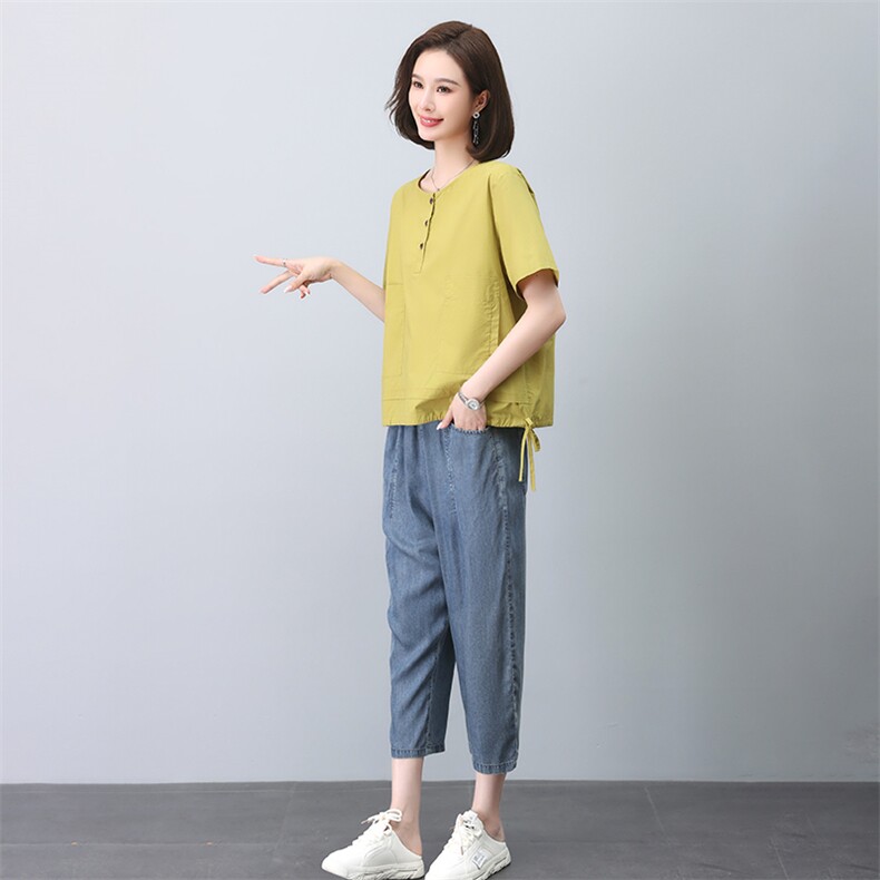 2023夏季新款时尚气质宽松显瘦休闲舒适棉麻两件套,女装套装/套裙,独衣靓