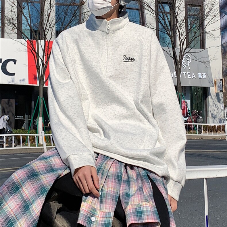 2025秋冬立体裁剪大码刺绣拉链套头华棉卫衣W56686/特P38灰色,男装卫衣,电商A094