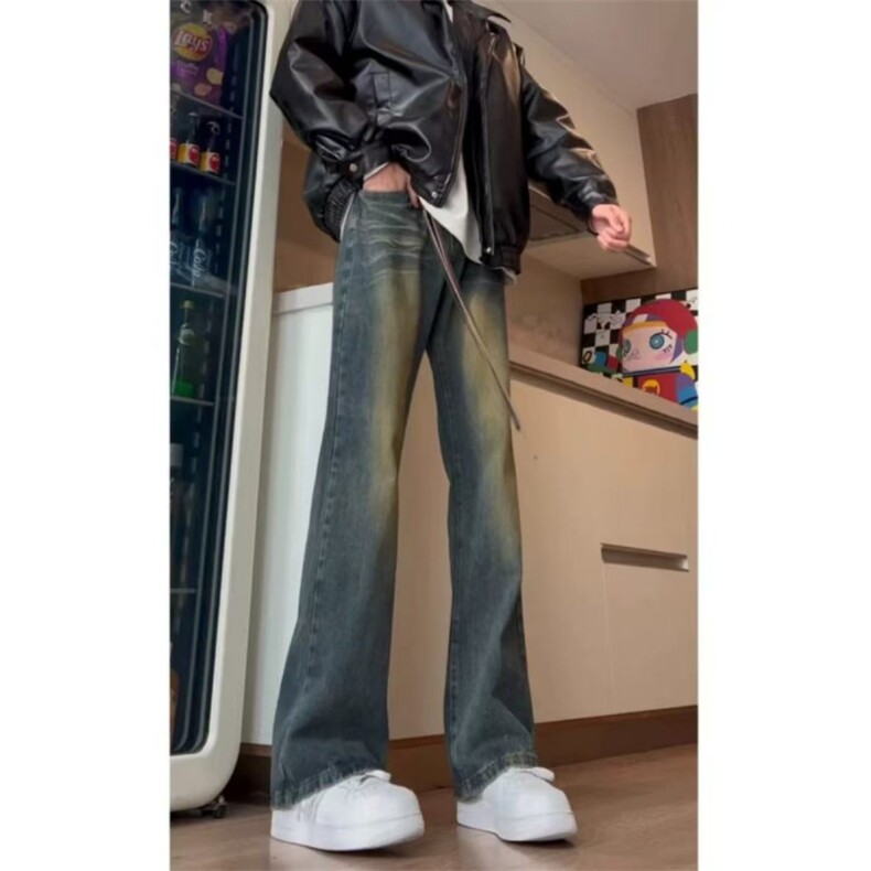 水洗美式弯刀微喇牛仔裤男春秋阔腿直筒裤做旧百搭潮流H730P36.5,男装牛仔裤,星座1112-1