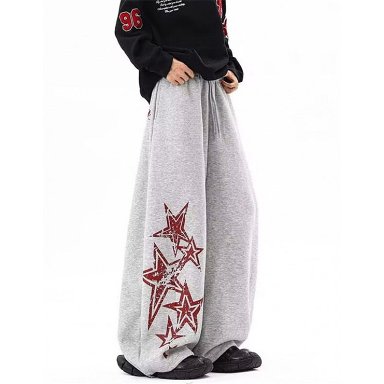 花灰色小狗刺绣拼接休闲裤男女秋季垂感宽松阔腿裤百搭KA8070，男装休闲裤，星座1116A（原606A-3）
