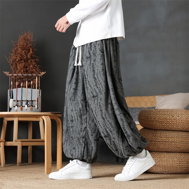 2026新款风男束脚宽松哈伦裤破洞纹理乞丐装灯笼裤K182-P65，男装休闲裤，电商B277(原6028)