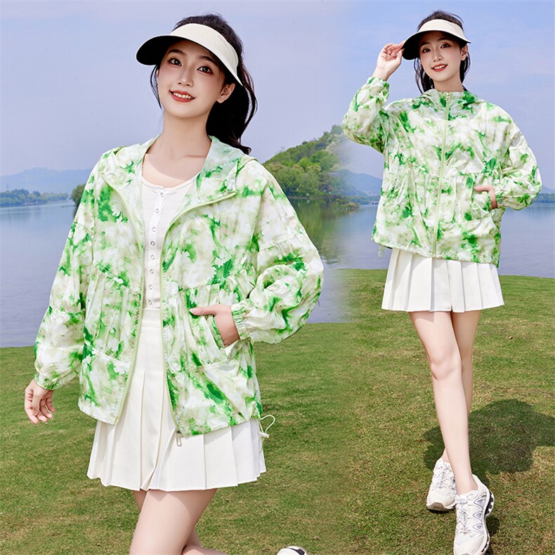 防晒衣女短款2024年夏季新款时尚开衫透气户外薄款花色防晒服外套,女装防晒衣,以桐