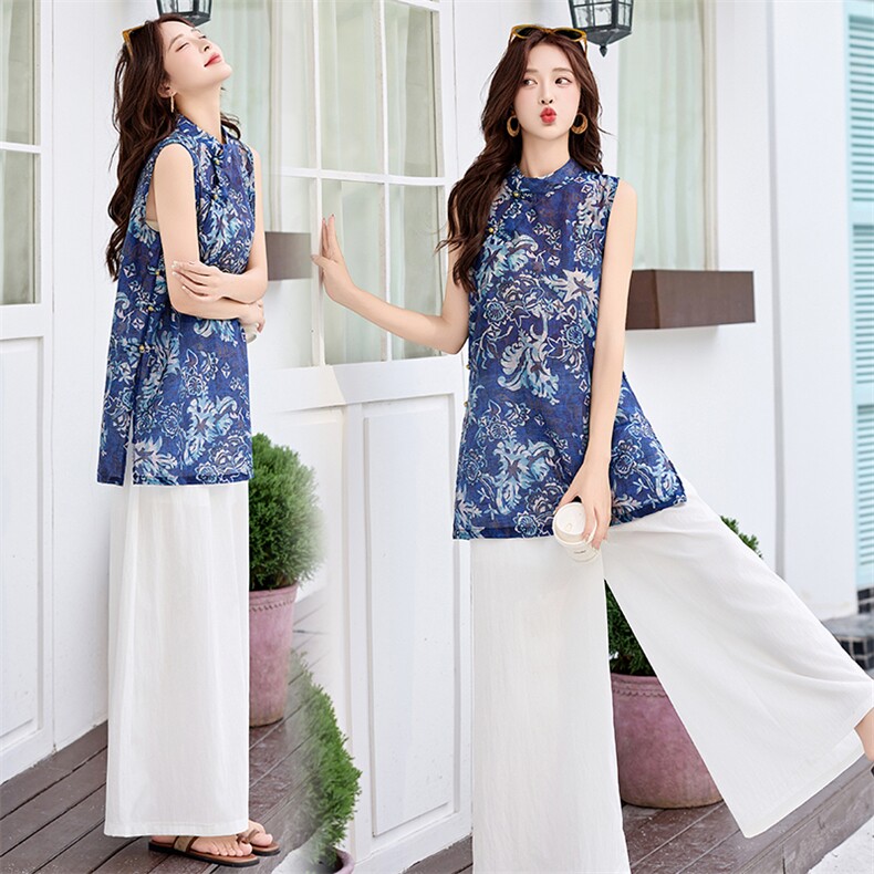 新中式无袖上衣套装女2025年夏季新款巨好看时尚气质阔腿裤两件套,女装套装/套裙,冬木谷雨
