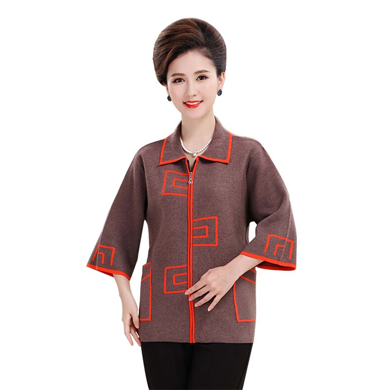 2024秋冬新款中老年女款口袋拉链30%羊毛开衫,女装羊毛衫,衣恋羊绒