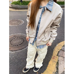 红黑格子假两件工装外套中性风男女装春秋薄款夹克宽松韩版盐系,兰婷女装搭配图片