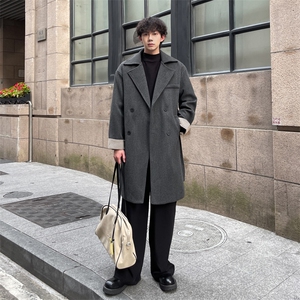 秋冬毛呢大衣男潮美式复古风衣宽松中长外套MN00731/P100加棉P110图片