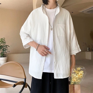 七分短袖衬衫男士棉麻外套夏季薄款休闲7衬衣服男装帅气-C616-p33图片