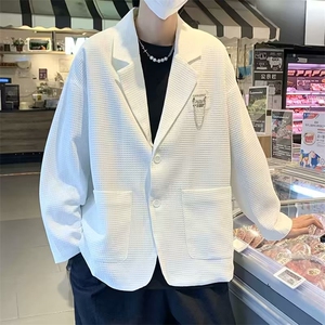 男士秋季新款休闲华夫格纹白色小西装外套LG22P52图片