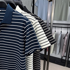 黑白条纹短袖t恤男2025新款夏装青年休闲潮流polo衫男上衣服翻领，男装T恤，电商B212（原钱塘6029）