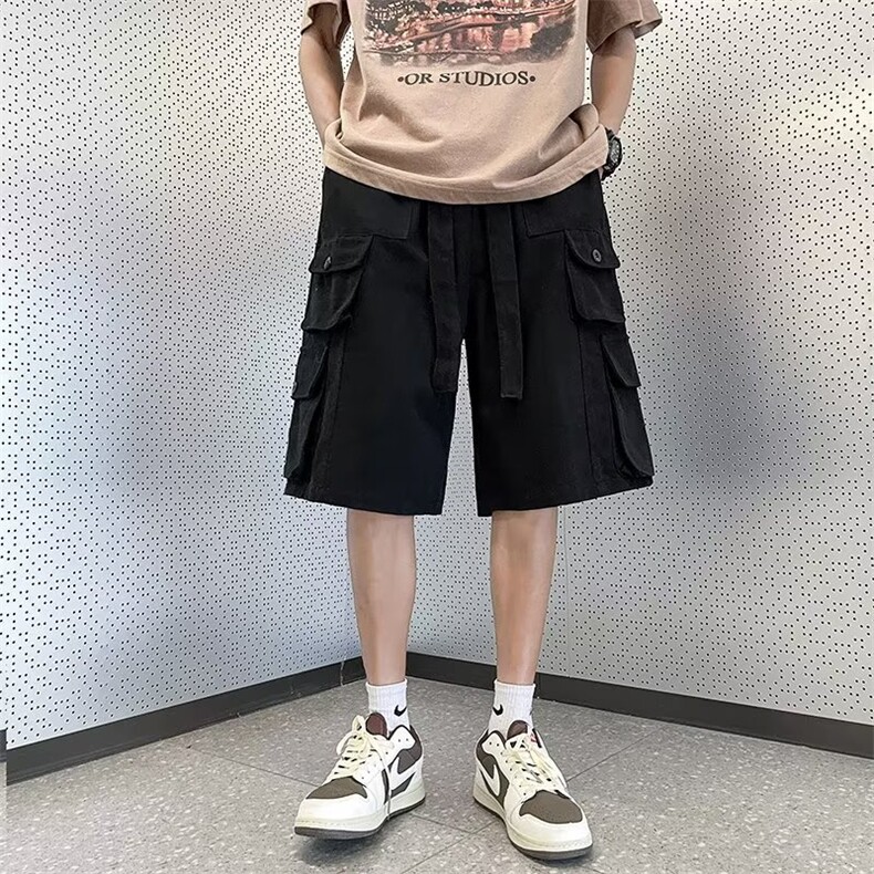 日系潮牌男夏季松紧抽绳休闲宽松大口袋工装五分短裤DK01109-P42,男装休闲裤,星座308B-1