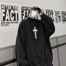 水洗做旧加绒加厚卫衣男2026冬高领十字架打底衫XZ514-2-X53-P78，男装T恤，星座514-2(原B239)