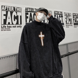 水洗做旧加绒加厚卫衣男2026冬高领十字架打底衫 XZ514-2-X53-P78图片