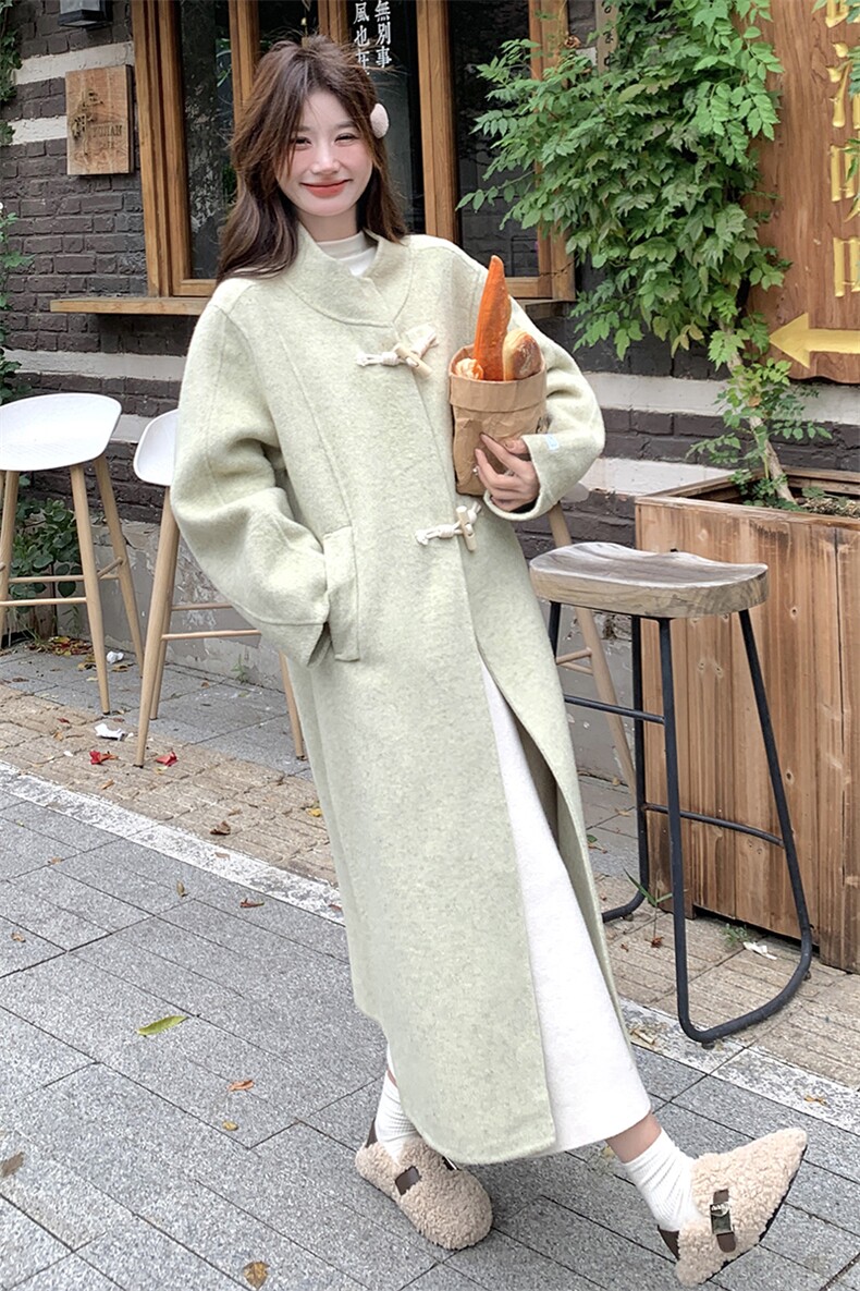 韩版减龄双面羊绒毛呢大衣女2025秋冬季新款宽松显瘦保暖呢子上衣,女装毛呢外套,红龙果