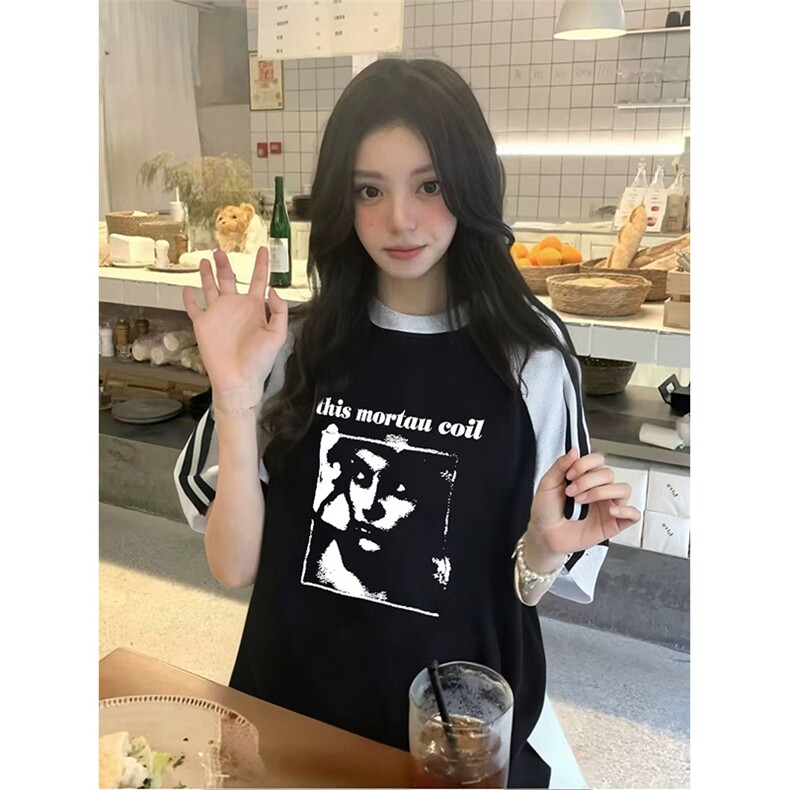 抖音得物品质二开240克宽松纯棉美式潮牌插肩三杠织带短袖T恤,男装T恤,电商A486