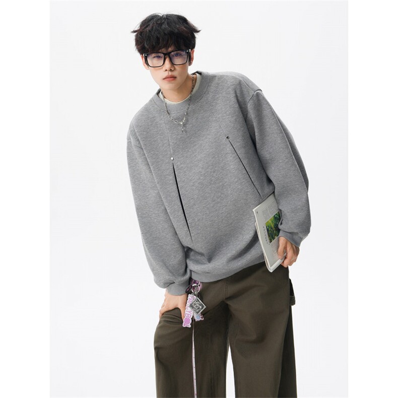 WY10152-特P45控78小众撞色拼接破缝假两件大码男大码情侣卫衣,男装卫衣,电商A059