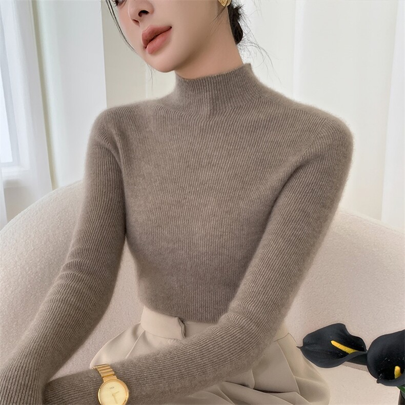 简约时尚紧身显瘦套头长袖纯色2024年秋季针织衫,女装羊毛衫,暖圣羊羊绒