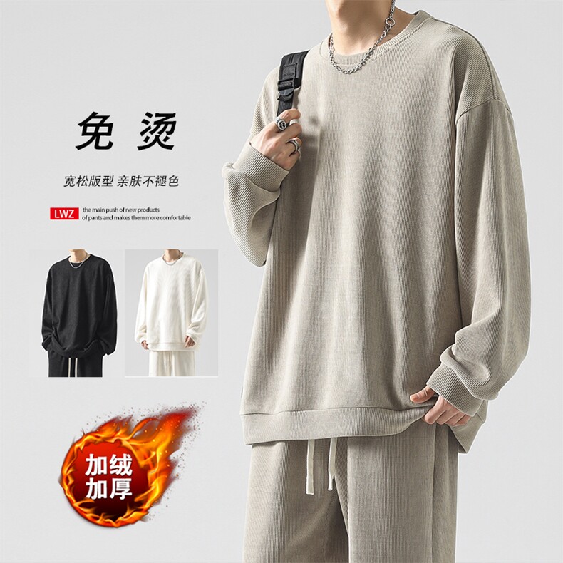 重磅美式条绒秋款圆领卫衣纯色舒适百搭休闲宽松-TW890加绒特批60图片